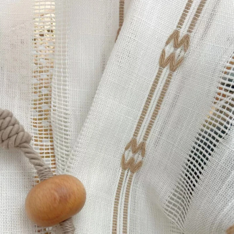 Middle Ancient Cotton Linen Line Embroidery Window Screen Curtains for Living Room Bedroom Study French Window Window Customized