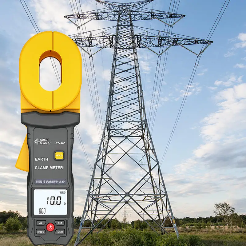 ST4100 LCD Digital Earth Resistance Tester, Clamp Type Ground Resistance Meter 0.010~500Ω with Data Storage