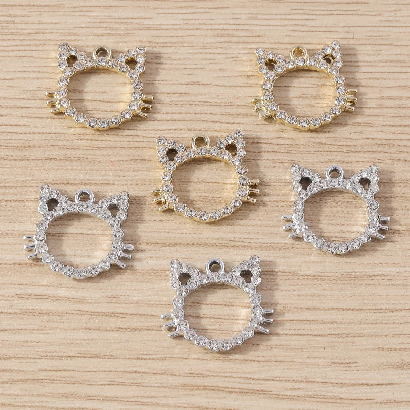 Tusember 10 Stück Legierungs-Kätzchen-Anhänger mit glänzenden Kristallen für die Herstellung von handgefertigtem Schmuck, DIY-Zubehör, Halsketten, Ohrringe, Bastelarbeiten – Detail 3