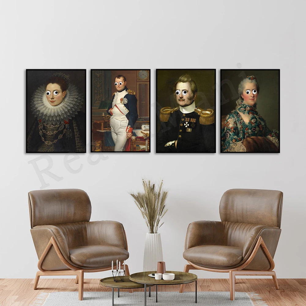 Vintage Altered Art Portrait, Jacques-Louis David, Napoleon Portrait, Funny Eyes Victorian Painting Wall Art Decor Poster