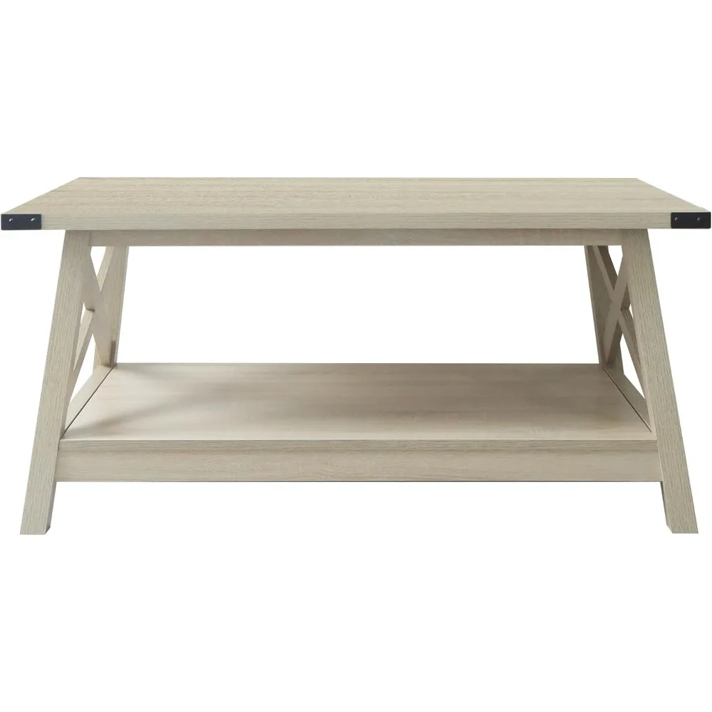 Farmhouse Coffee Table with Corner Protection, 40 Inch, White Oak