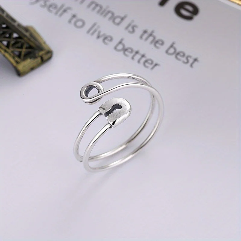 S925 Hip Hop Sterling Silver Safety Pin Ring - Unique and Stylish Open Joint Design.