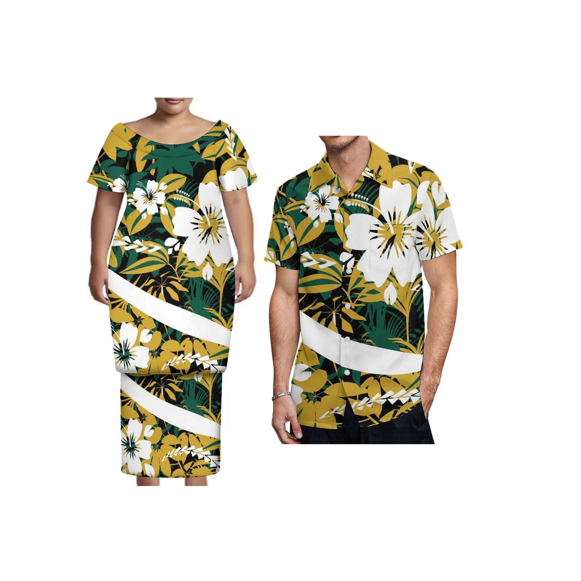 Plus Size Women 2 Piece Outfits Sets Dress Custom Fiji Print Tonga Puletasi Dress Samoa Ptaha Short Sleeve Dresses