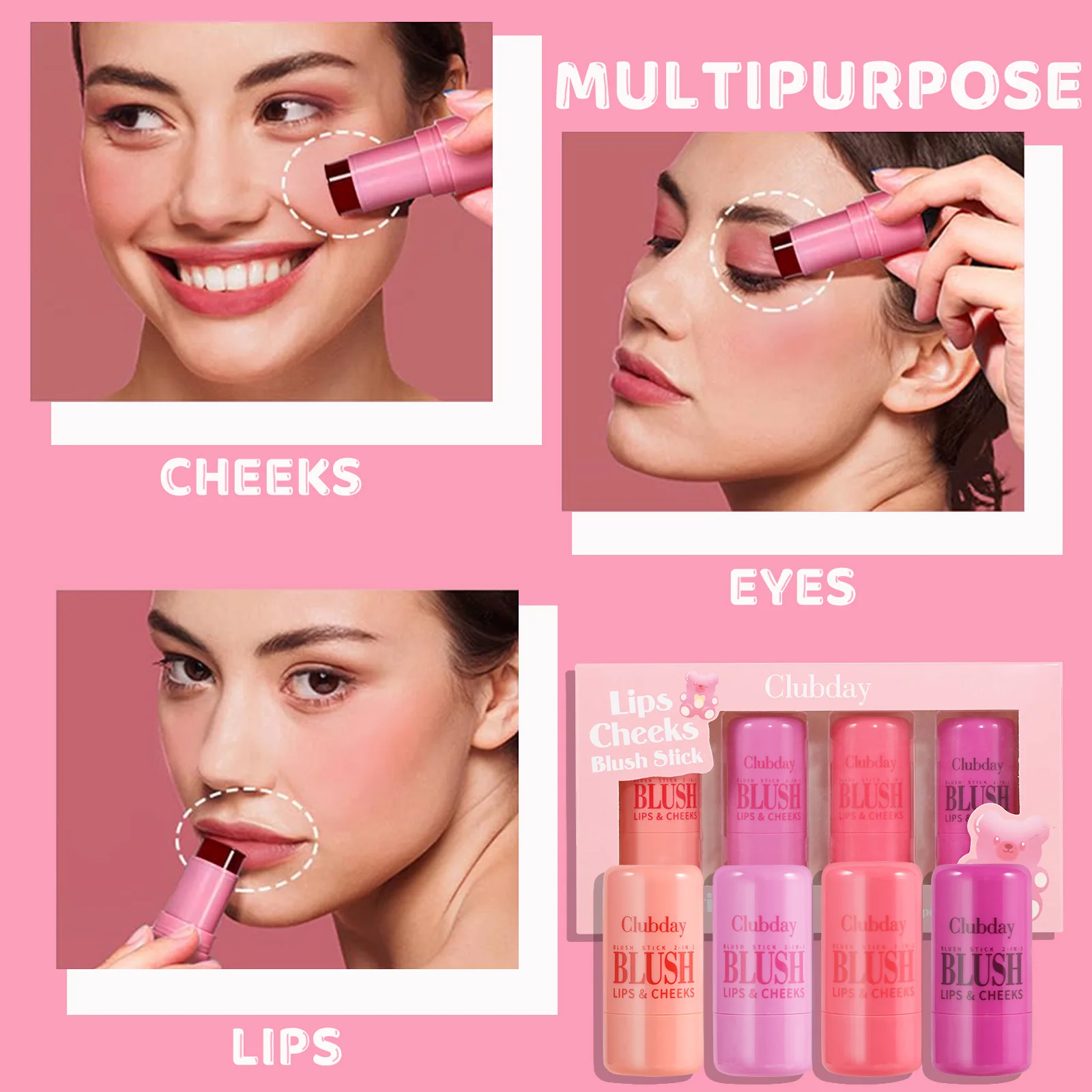 MISS ROSE 3 en 1 4 unids/set mejilla labio teñido rubor húmedo en barra maquillaje ojos labio iluminar crema agua gelatina tinte contorno Stick