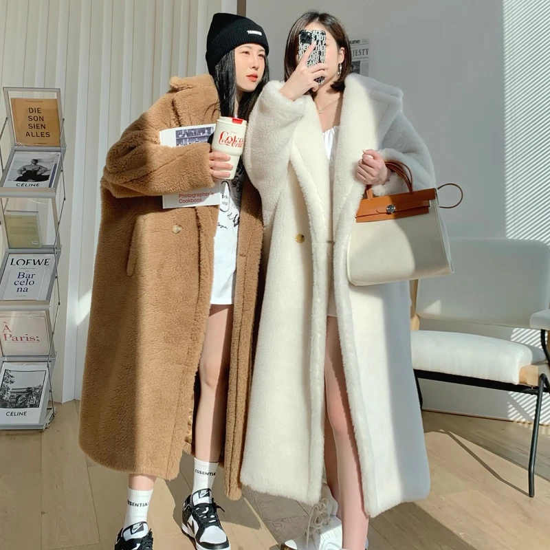 2025 Cappotto lungo invernale da donna Teddy Cappotto da donna in lana di alpaca 62% di alta qualità Giacca da donna calda in lana di grano di lana Taglia personalizzata