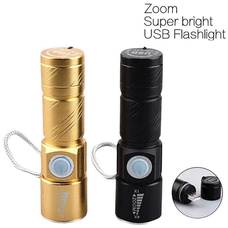 Mini Portable Q5 Zoom Flashlight 3 Modes Built-in Battery USB Rechargeable Waterproof Aluminum Alloy Torch Outdoor Riding Lamp