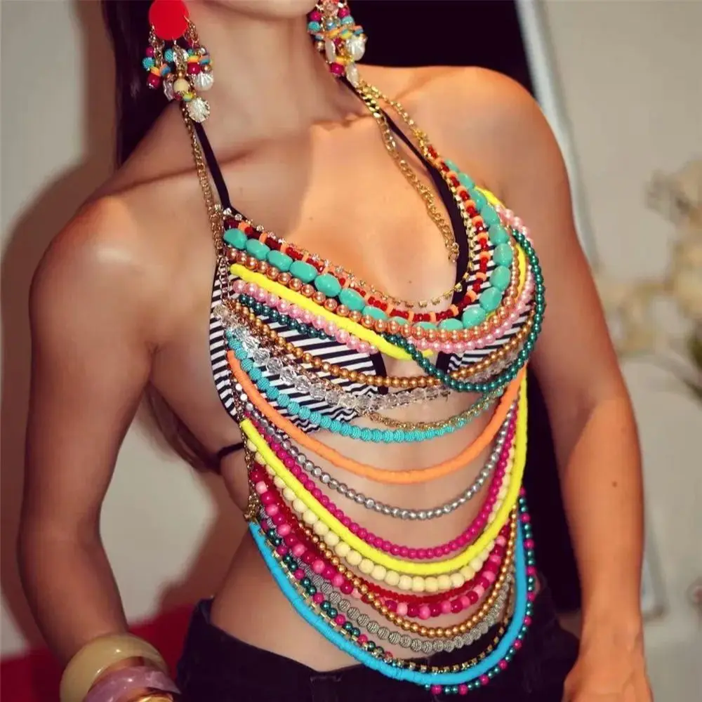 New European & American Style Multi-Layer Beaded Fringe Body Chain Women's Summer Fashion Slim-Fit Handmade Sexy Necklace