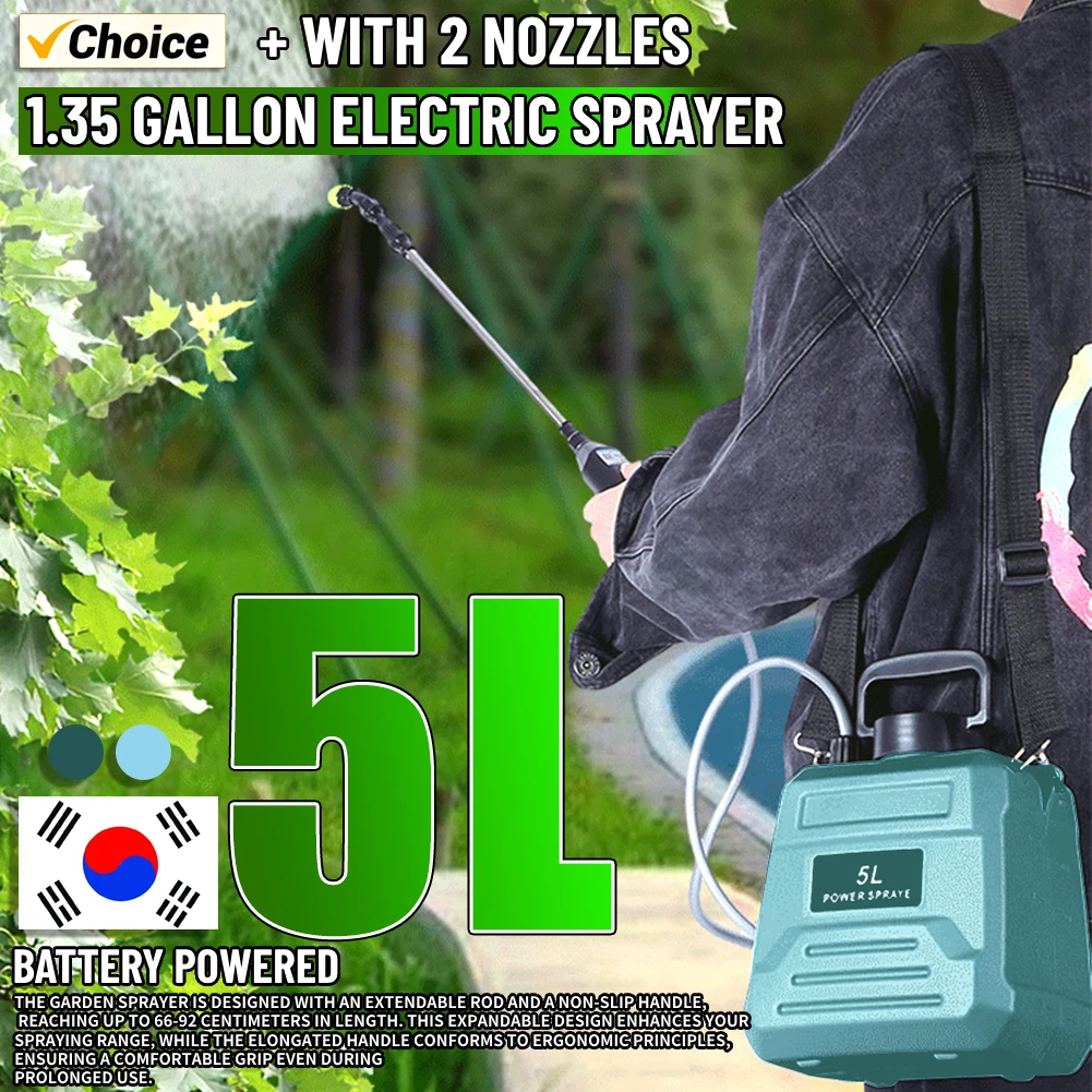 1.35 Gallon Battery Powered Sprayer with USB Rechargeable Handle and Telescopic Wand Garden Sprayer for Lawn Garden Cleaning