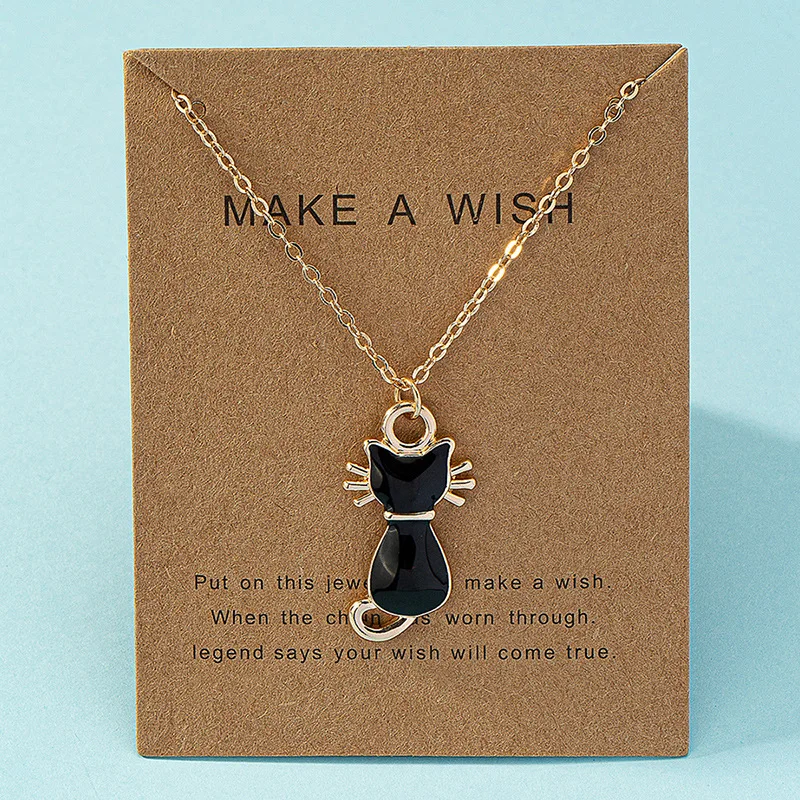 Creative Black Cat\'s Back Shadow Pendant Necklace Women Clavicle Chain Collar Animal Pussy Kitten Jewelry Wholesale Girl Gift