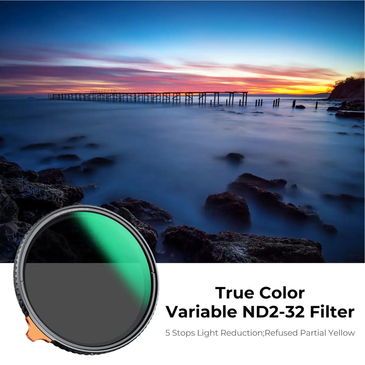 K&F Concept 49-82mm Nano-X Series Variable ND Filter True Color ND2-ND32 with 28 Layers of Anti-reflection Green Film Waterproof