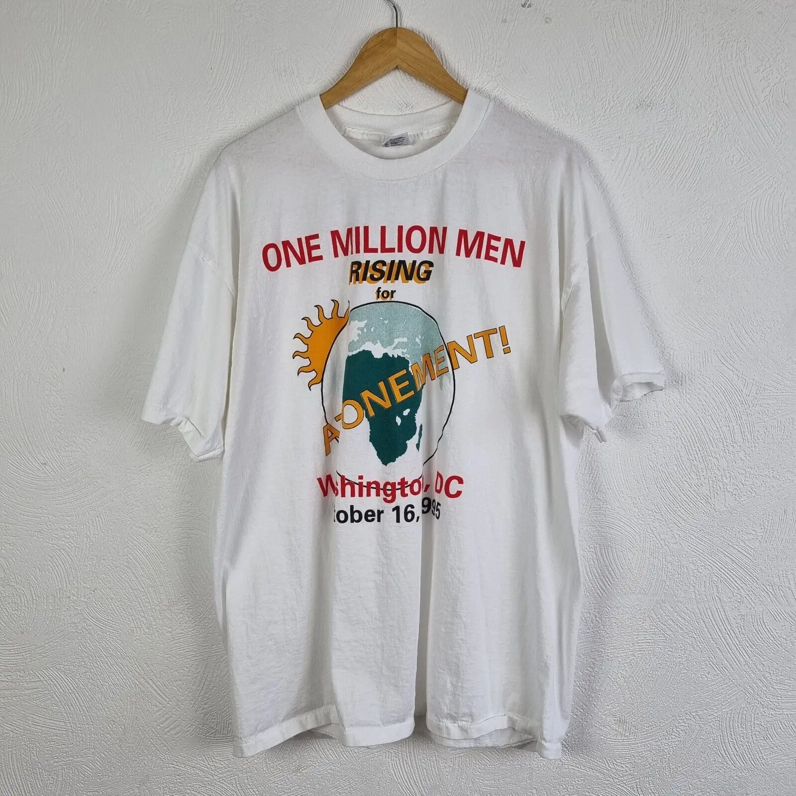 Vintage One Million Men Rising T Shirt Mens 2XL White Single1995 USA