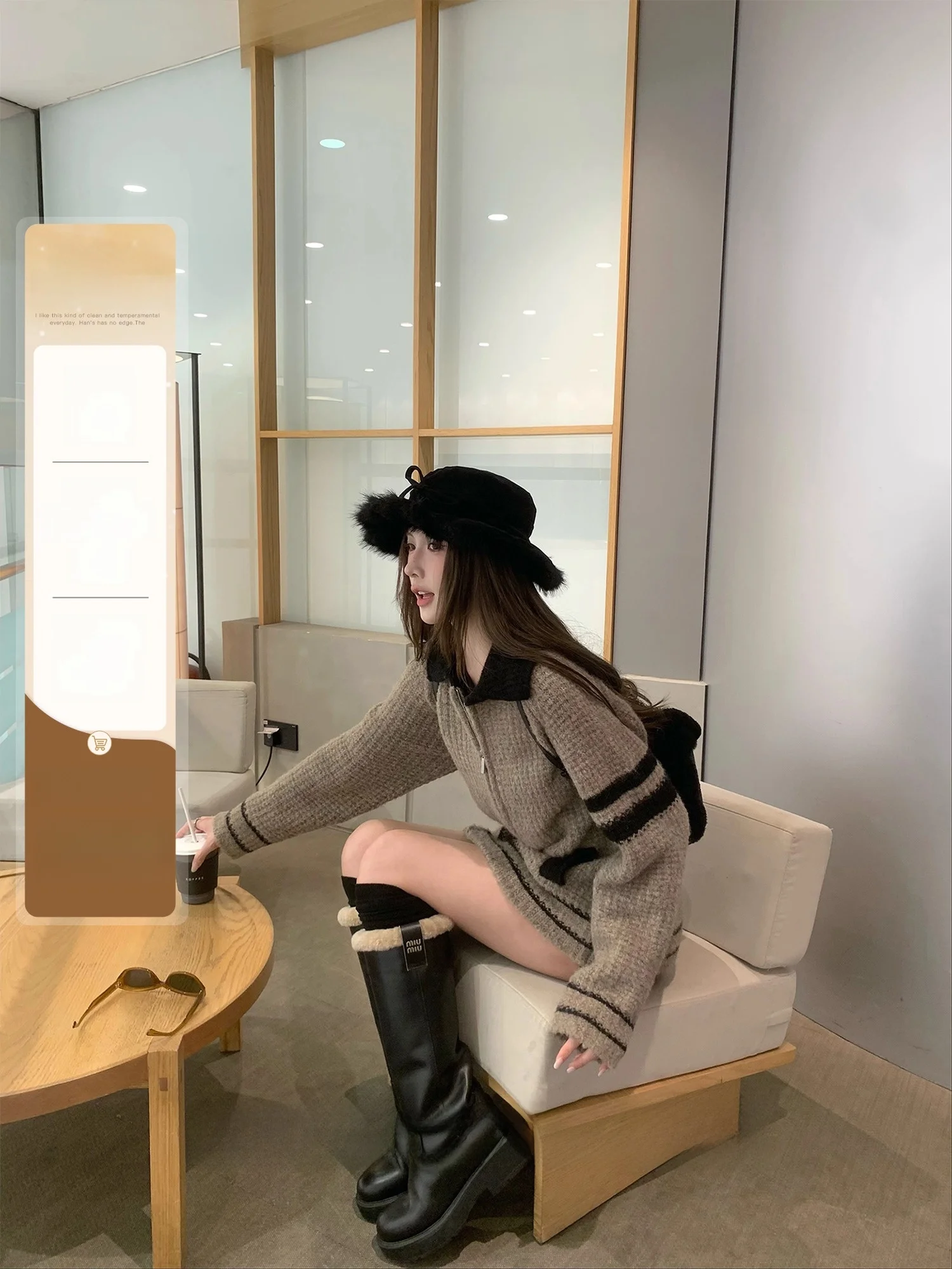 

Thiened Wool Blend Zipper Collar Texture Sweater Commute Sle Long Sve Women's Cardigan Soft Polyester Fiber Blend