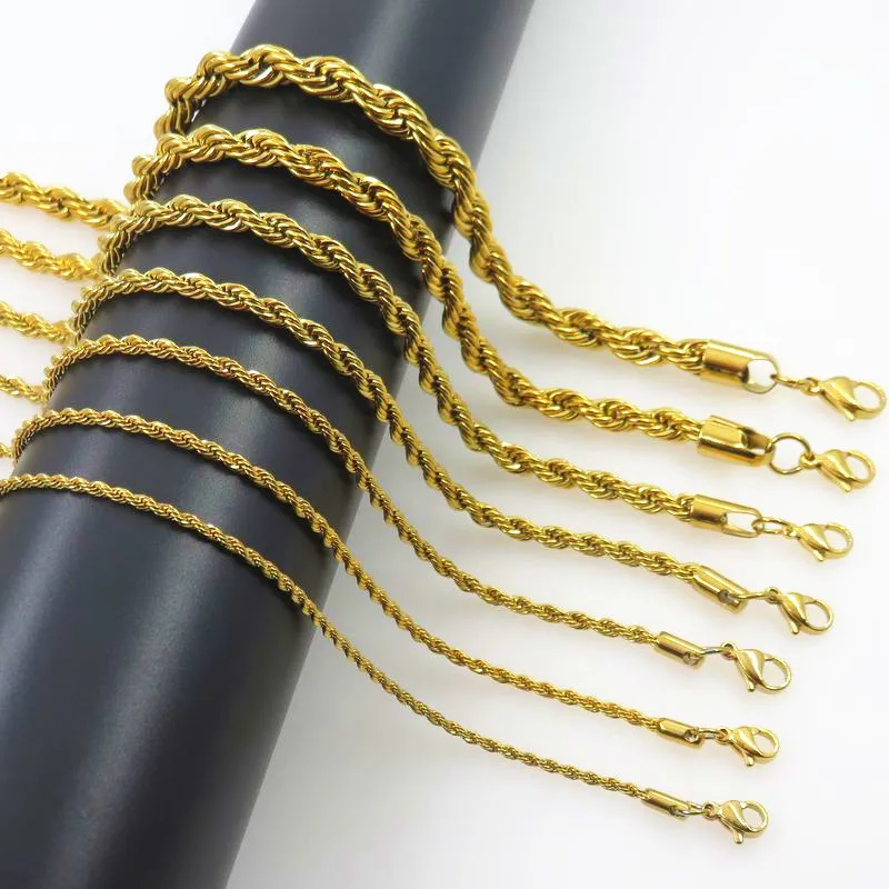 Stainless Steel Twist Rope Long Chain 2mm-7mm 45cm-80cm Gold Color Waterproof Choker for Men Women Neck Jewelry Gift Wholesale