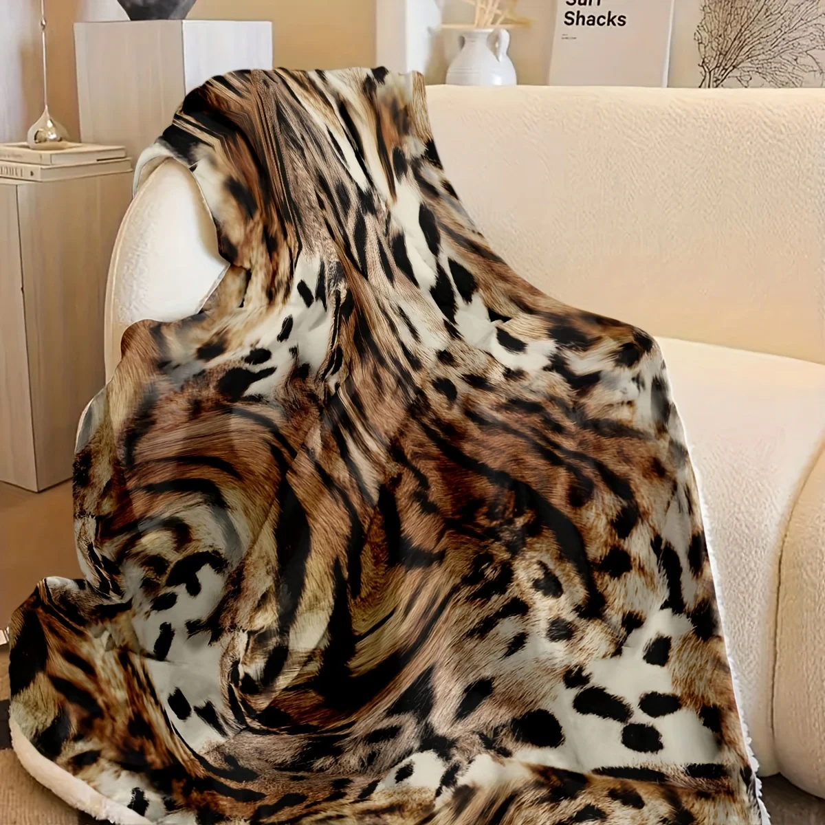 Trendy Leopard Print Faux Fur Texture Blanket, Light Luxury Nap Throw for Office Camping Home Decor Sofa Bed Travel, 1pc
