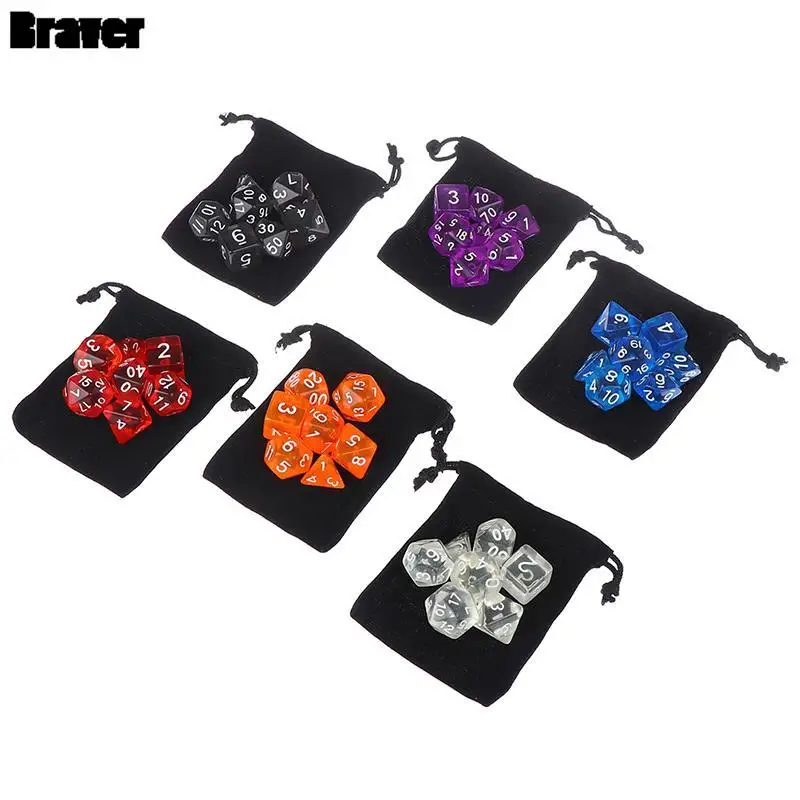 7 Chiếc Đa Diện Khuyến Mãi Xúc Xắc Bộ DnD D4, D6, D8, D10, D %, D12, d20 Rpg Trò Chơi Có Túi Đựng