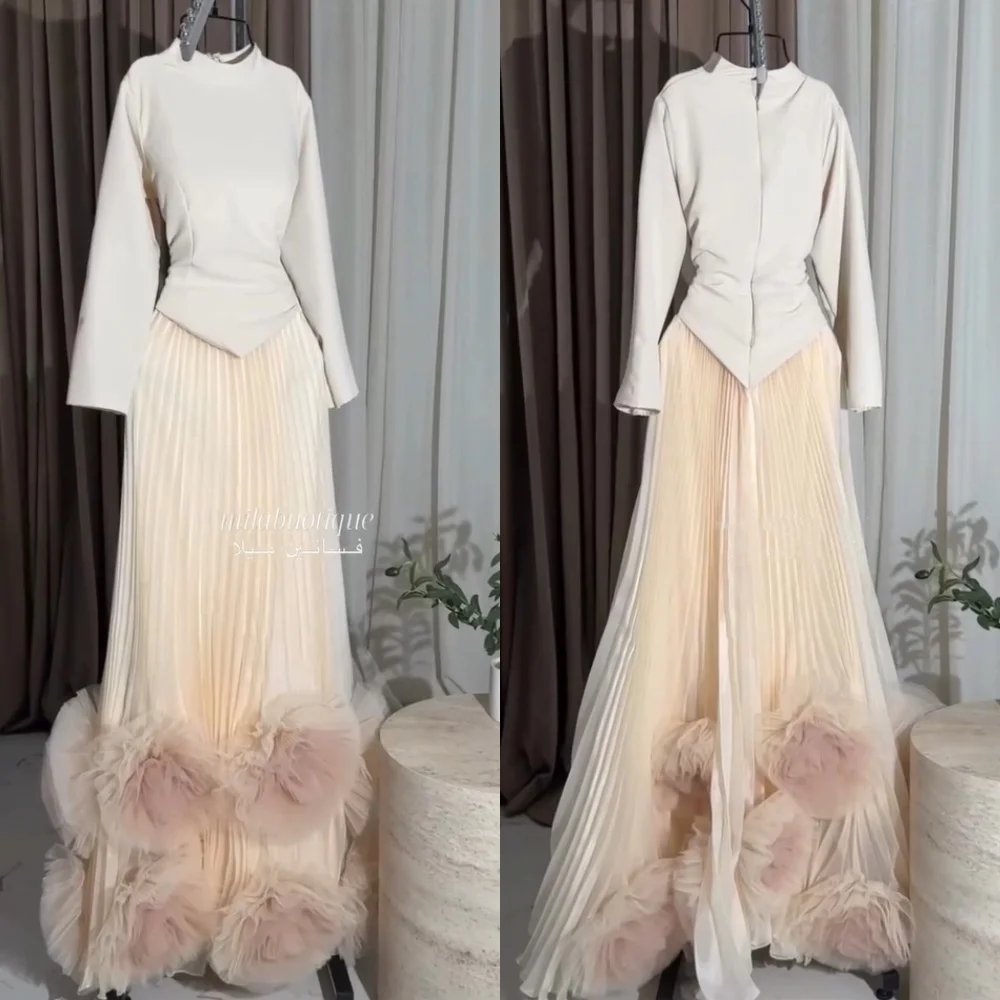 

Customized High Quality Jersey Flower Pleat A-line Jewel Long Dresses Bespoke Occasion Prom Sparkle Chinese Style