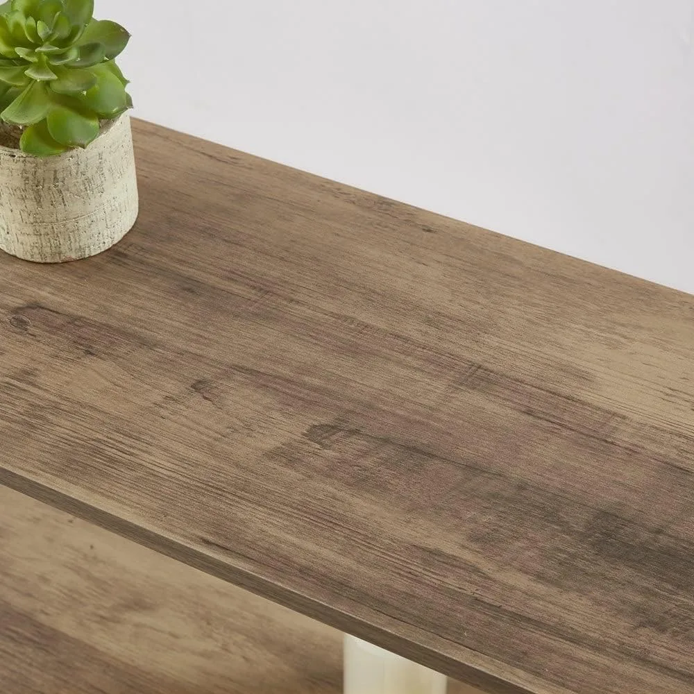 رف كتب ريفي خشبي ومعدني من 3 طبقات للمساحات الصغيرة، لمسة نهائية من خشب البلوط، وحدة رفوف مفتوحة #5