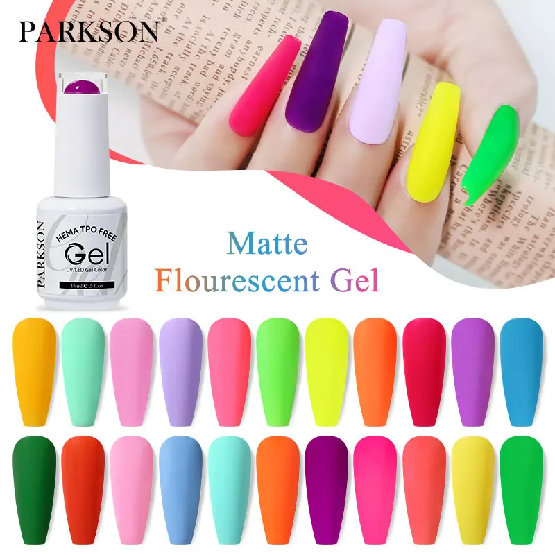Esmalte em Gel Fluorescente Parkson 15ml TPO HEMA FREE, Cor Neon Roxo Rosa, Semi-Permanente, UV, Removível, Verniz UV para Nail Art