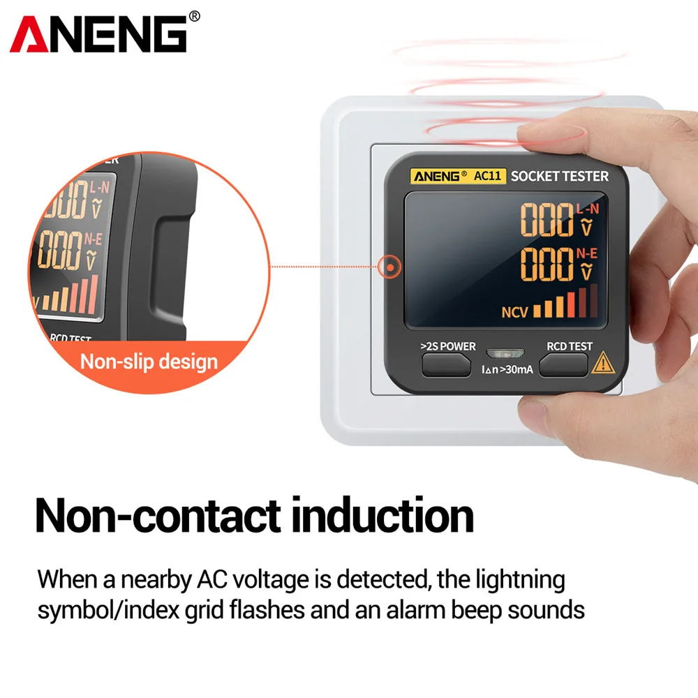 ANENG AC11 Voltage Test Socket Detector Ground Zero Line Phase Check Rcd NCV Test Digital Smart Socket Tester US/UK/EU Plug