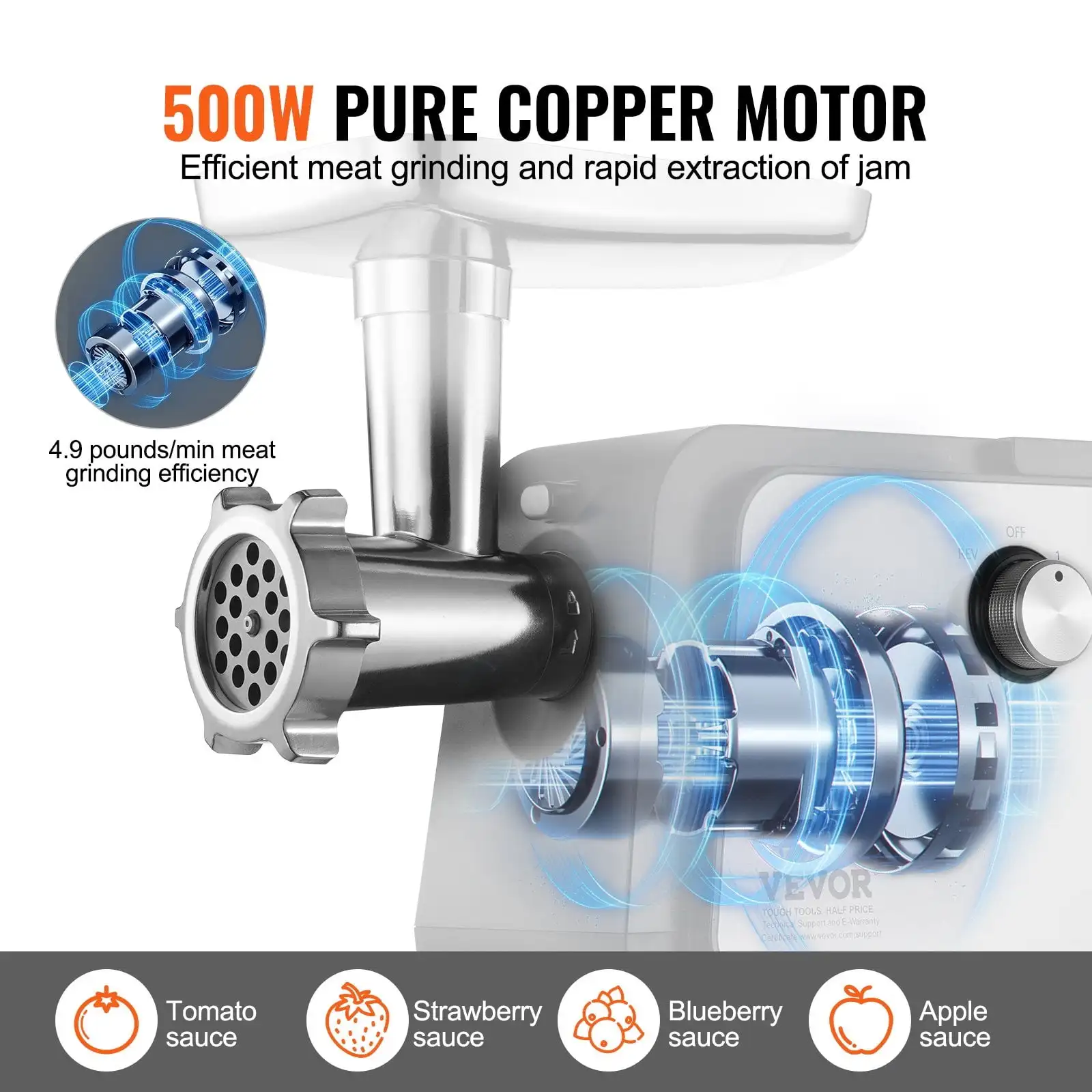 Passoire à tomates électrique 4,9 LBS/Min, 500W, Machine à Sauce tomate, pour la maison