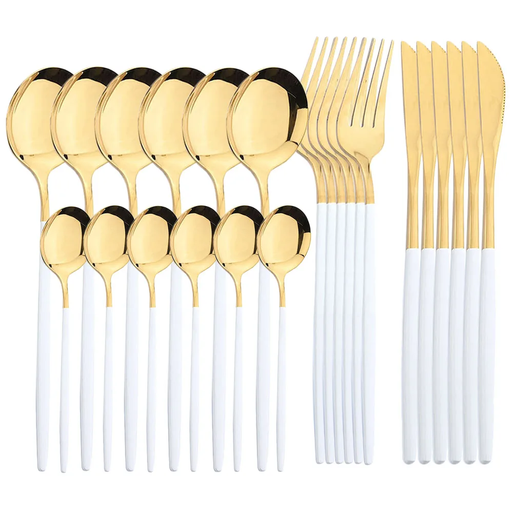 24Pcs Multi-color Western Utensils Stainless Steel Set Knife Fork Teaspoon Dinnerware Tableware Set Luxury Storage Cutlery Rack