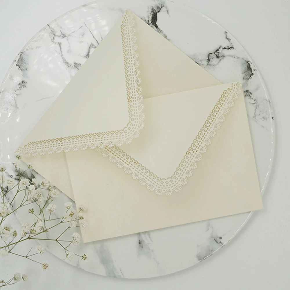 New Retro Morandi Hollow Lace Pure Color Triangle Envelopes For DIY Card Storage Wedding Invitation Supplies Student Stationery