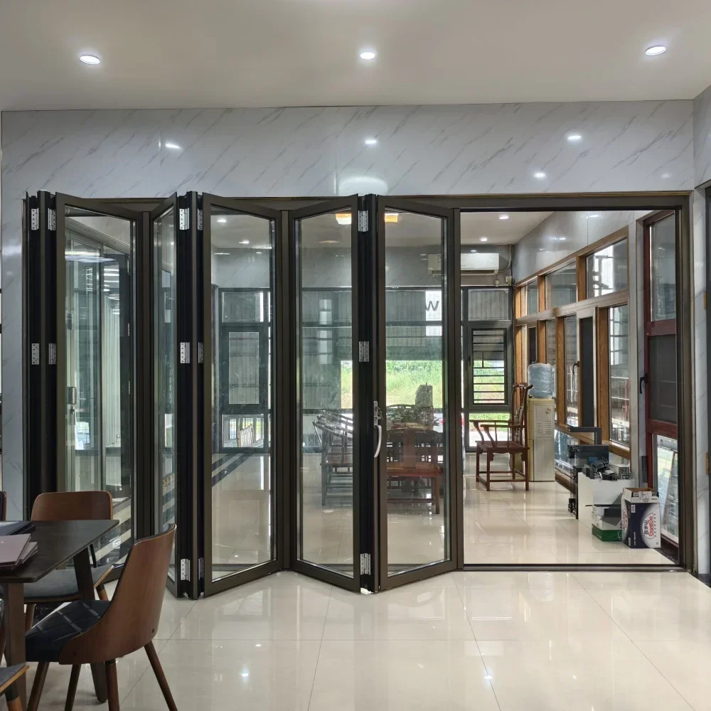 DN Accordion Door Thermal Break Aluminium Profile Folding Doors Home Decoration Double Glazed Exterior Patio Bifold Door Custom