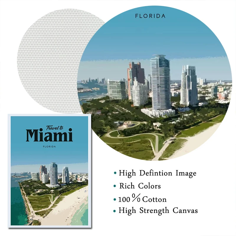 زيارة ميامي المشارك قماش الطباعة ميامي مدينة صور حقيقية جدار الفن ميامي السفر الجمالية طباعة غرفة المنزل بار الجدار الديكور