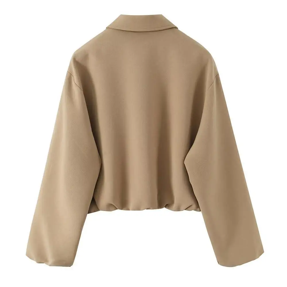 Pohodlná ležérní pilotní krátká bunda s dlouhým rukávem, pouliční móda, podzimní svrchní oblečení pro ženy, polyesterový zip s přesahujícím okrajem - náhled 4