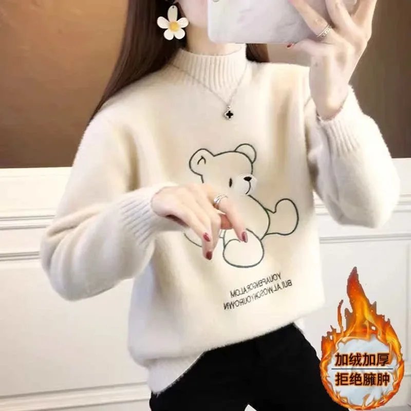 

Цельный флисовый свитер для женщин на осень и зиму, свободная пушистая вязаная рубашка с круглым вырезом, универсальная толстая рубашка