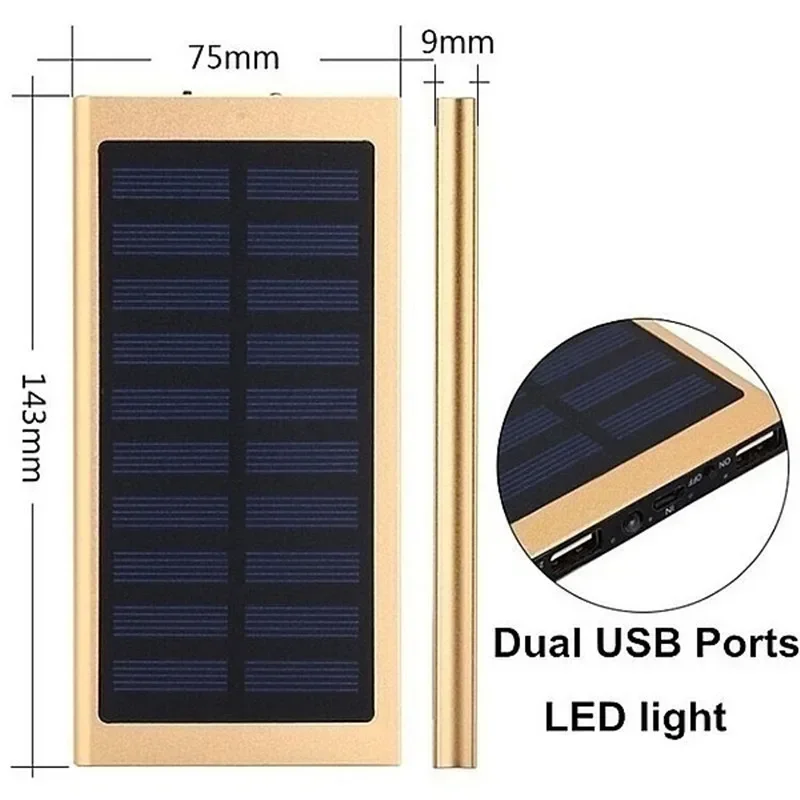 Solar 30000mAh Power Bank  Large Capacity Ultra Thin 9mm with LED Light External Solar Charger Travel Powerbank for Smartphone