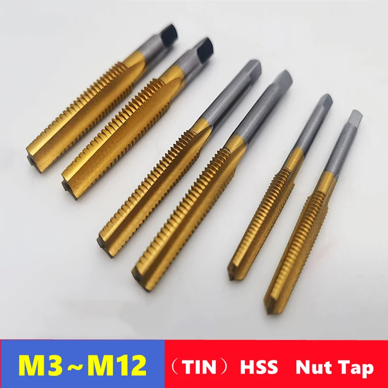 

1pcs W6542 HSS TIN coated nut tap M3-M12, straight groove nut tap, nut thread special tapping repair tool