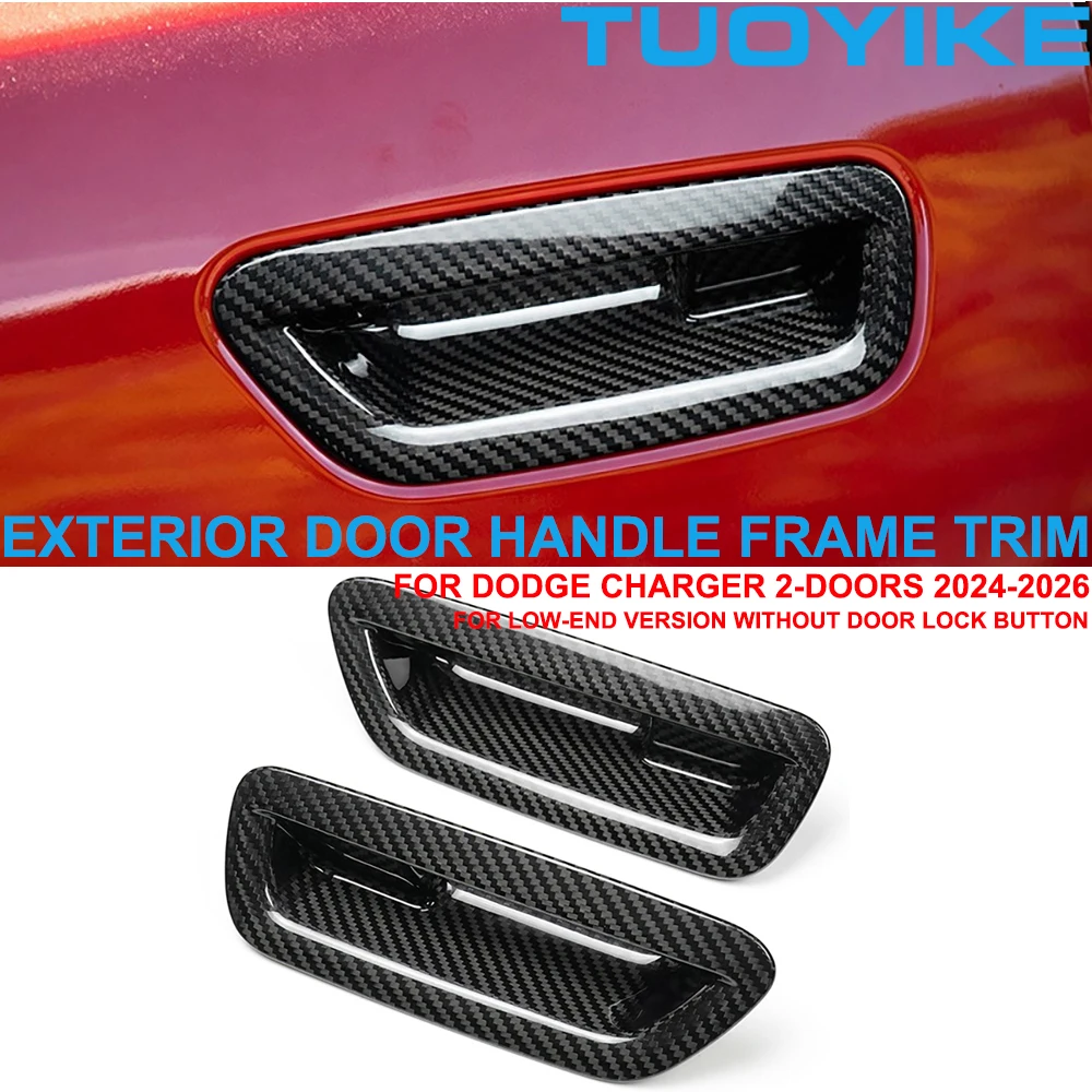 Real Dry Hard Carbon Fiber Exterior Door Handle Decoration Cover Frame Trim Low-end Version For Dodge Charger 2-Doors 2024-26