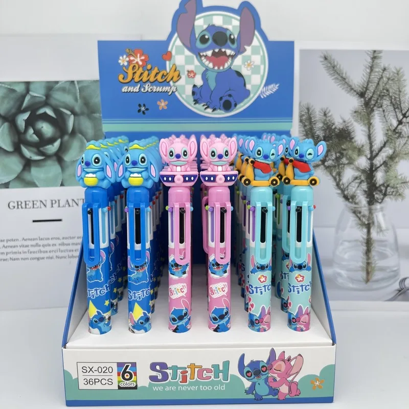 36pcs Disney Cartoon Stitch Doll 6 Colors Ballpoint Pen Lilo & Stitch Cute Gel Pen Student Supplies Stationery Wholesale