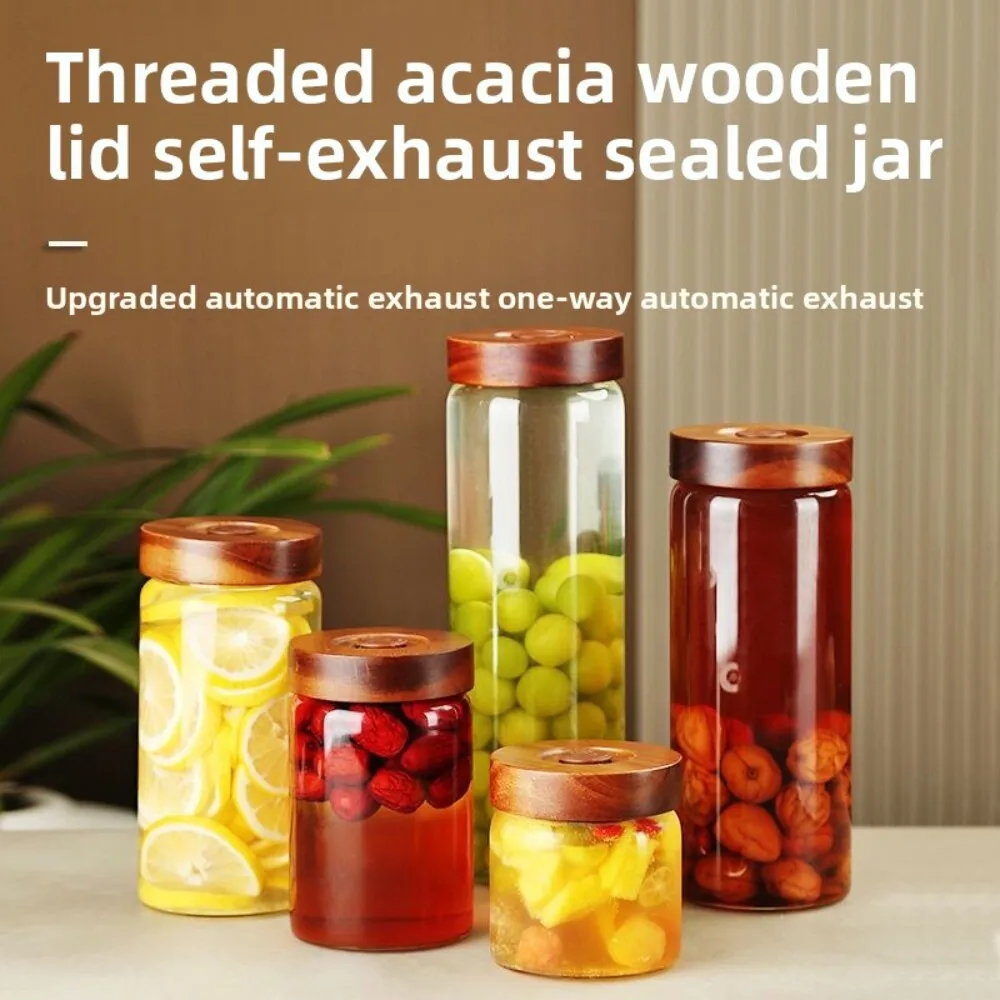 

Automatic Air Bubble Wine Container Acacia Wood Lid Food Grade Glass Jar for Coffee Beans Tea Storage and Kitchen Organization