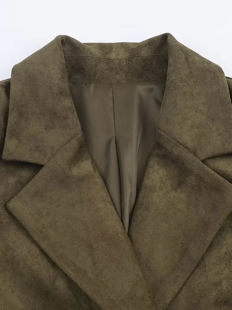 

NLZGMSJ Women Suede Jackets 2025 Autumn New Fashion Laple Long Sleeves Double-Breasted Jacket Female Hight Street New Coats