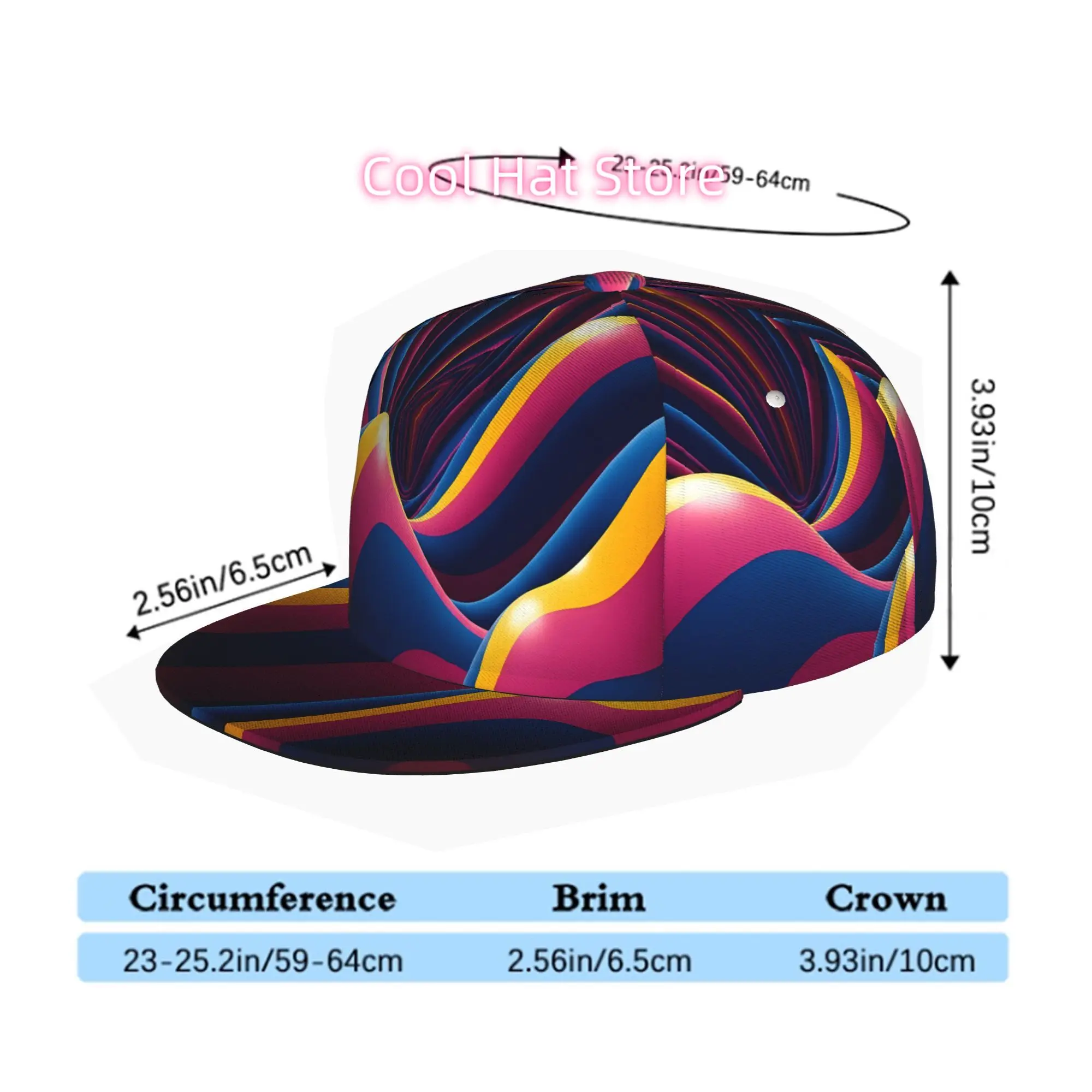 Men & Women' Abstract Colorful Waves Snapback Trucker Hat - Adjustable Flat Brim Baseball Cap with Soft Suitable for Skateboardi