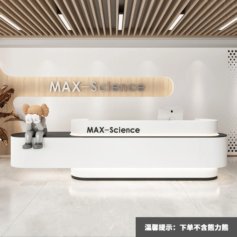 custom.Wooden Stainless Steel Counter Reception Desk White Hair Salon Reception Desk For Company Hotel