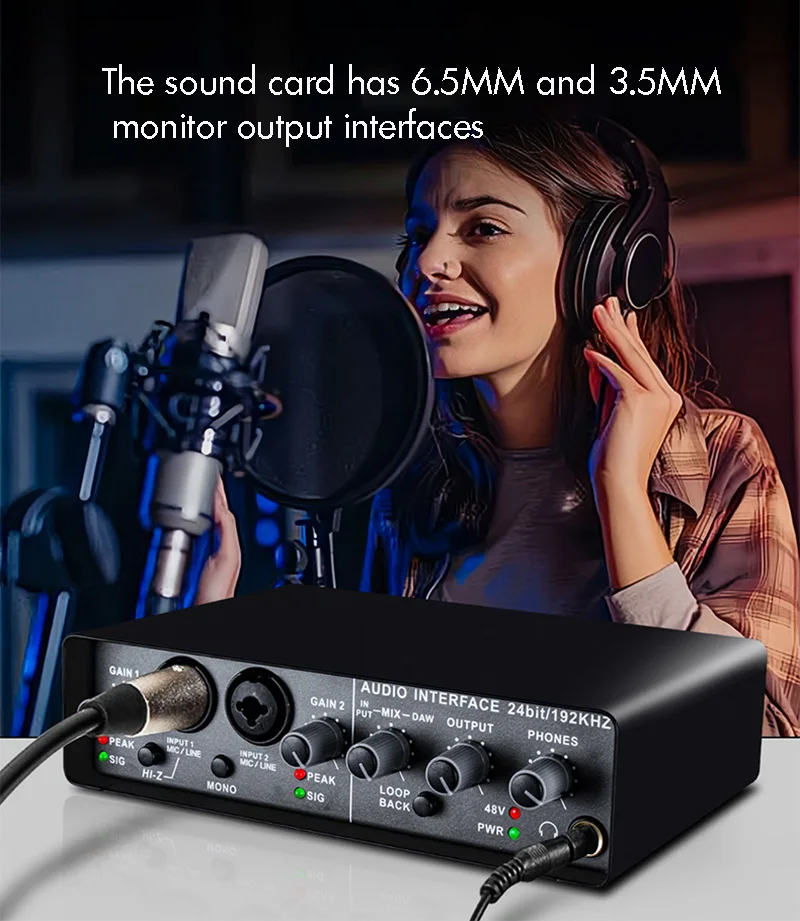 

Professional Sound Card Audio Mixer for Electric Guitar - Channel Monitoring Live Recording Studio Singing - USB Interface