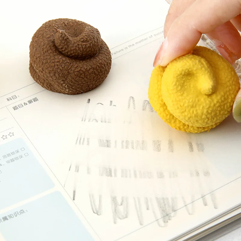 3 قطعة ممحاة البراز الإبداعية لمكتب متعة المزحة الضغط خطأ تصحيح لوازم مكتبية طالب عنصر دراسة فريد #4