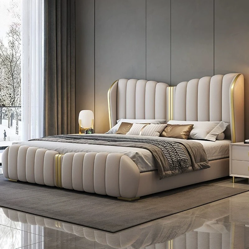 Modern Simple High-End Leather Bed 1.8m Double Beds Bedroom Full Size Bed Frame Furniture Light Luxury Soft Bag Wedding Bed