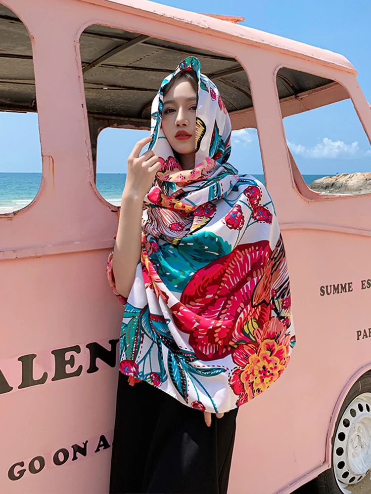 Summer Silk Scarf Women Sarong Beach Wrap Lady Female Bikini Cover Up Sunscreen Bandana Hijab Femme Mujer Scarve Bufanda Stoles