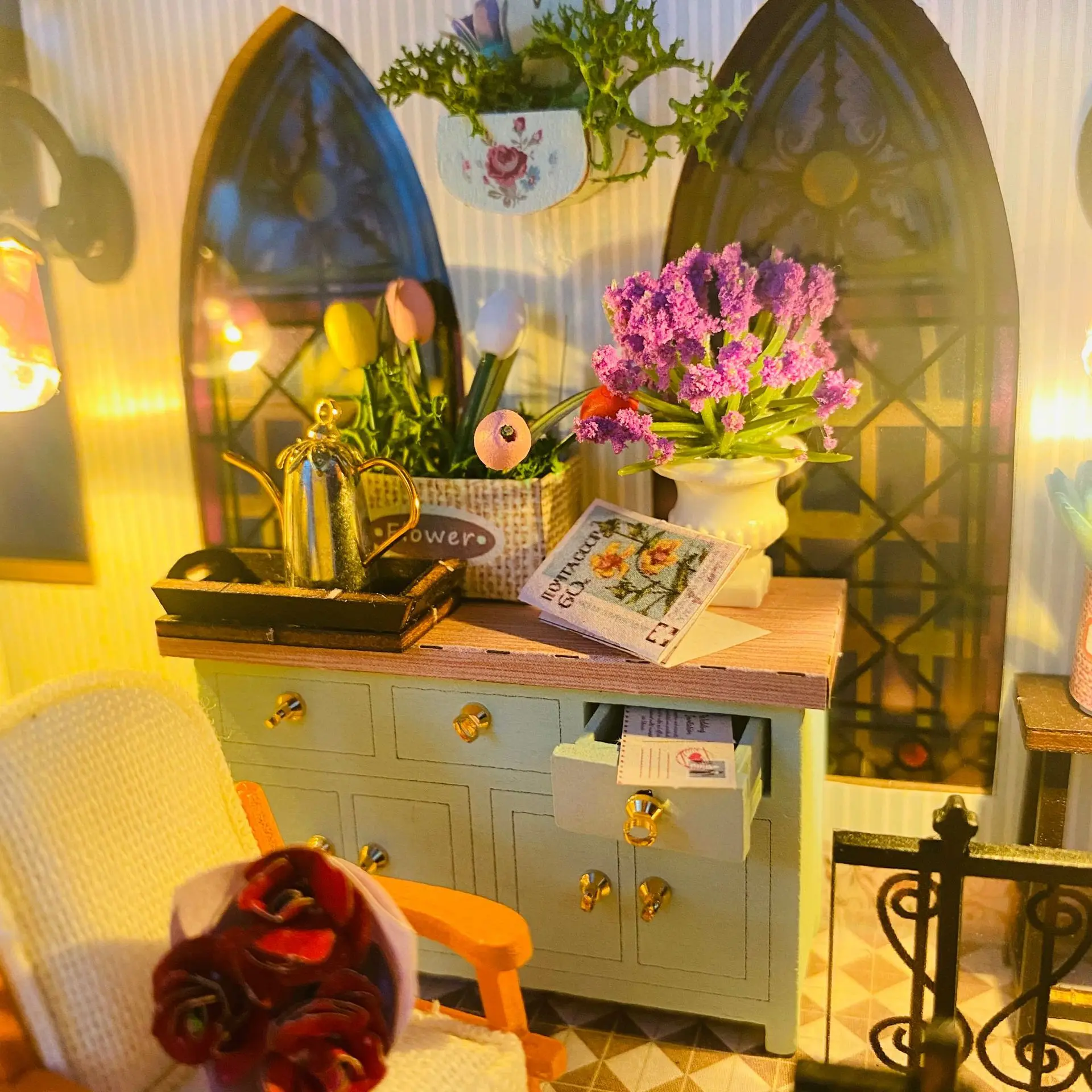 OUZEY Kit de bricolage pour maison de poupée en bois 3D - Modèle miniature "Cottage confortable" avec meubles et éclairage, cadeau de décoration pour la maison pour adolescents et adultes