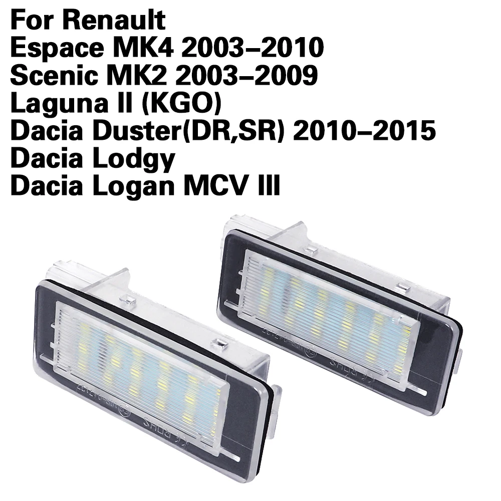 2 Pcs LED Car License Plate Lights 12V Lamp Auto Accessories For Renault Espace MK4 Scenic MK2 Laguna II Dacia Lodgy 2003-2015