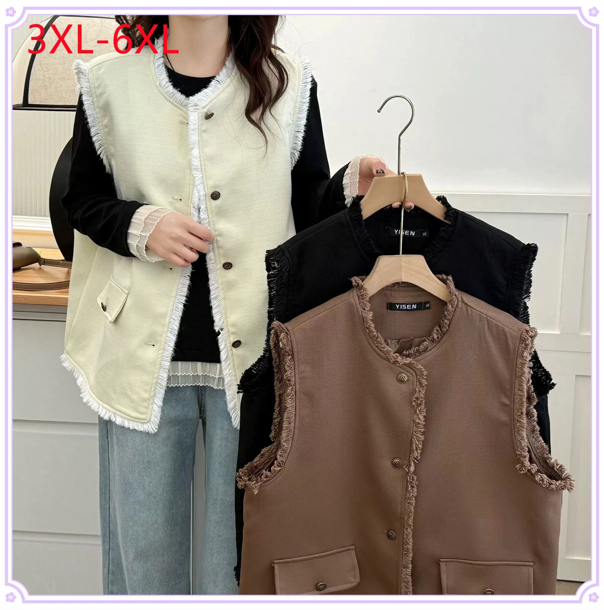 

New 2025 Ladies Spring Autumn Plus Size Vest For Women Large Size Sleeveless O-neck Tops Coat 3XL 4XL 5XL 6XL