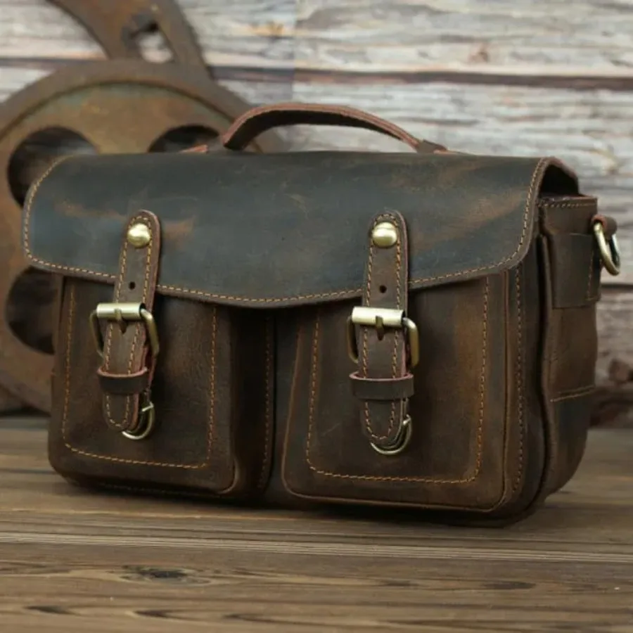 Leather Camera Bag Crossbody Vintage Messenger Bag for Photography