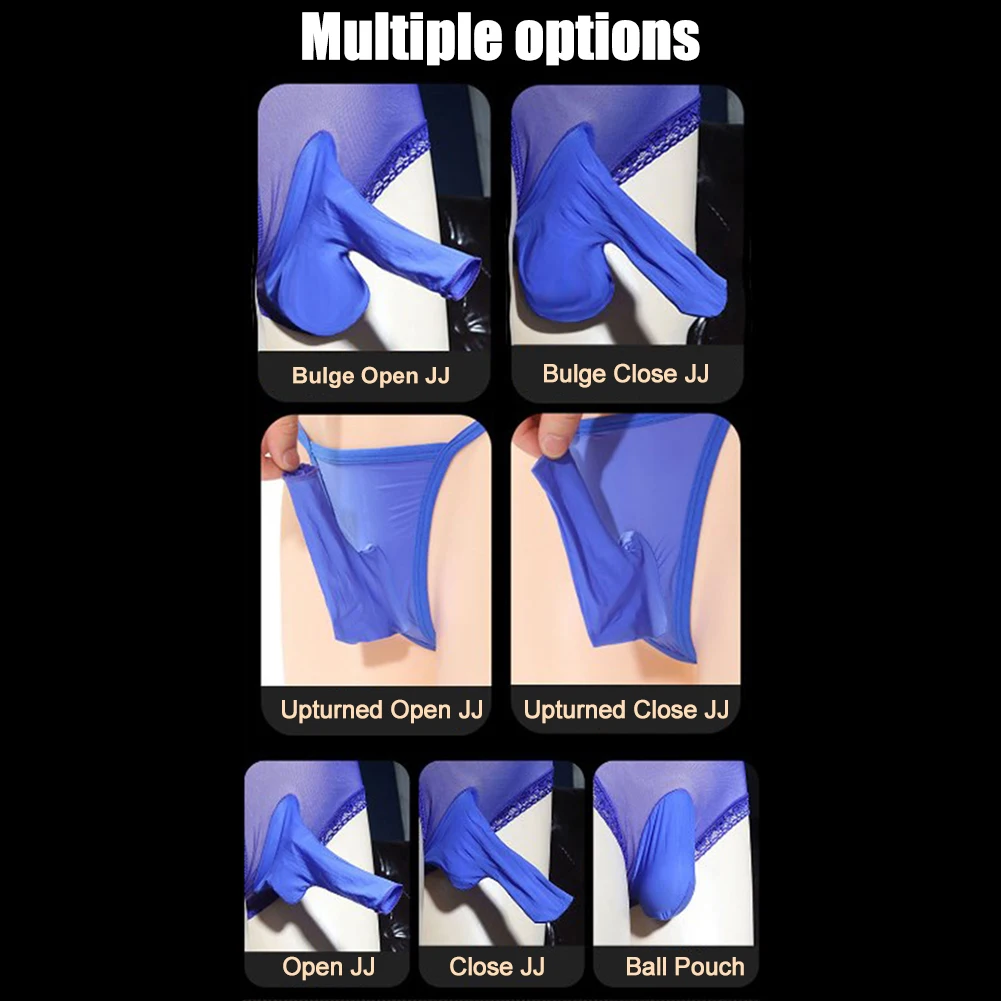 Männer Öl glänzend glänzend Bodysuit Langarm High Cut Jumps uit Open Cock Pouch Trikot erotische Dessous schiere durchsichtige Unterwäsche