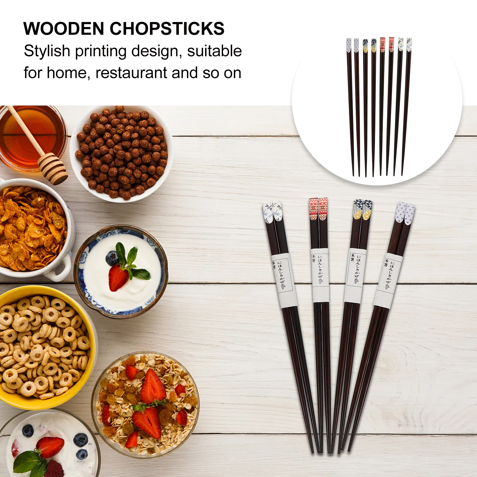 

4Pairs Wooden Tableware Chopsticks Environmentally Friendly Material Safe Use Household Kitchen Dining Reusable Strong