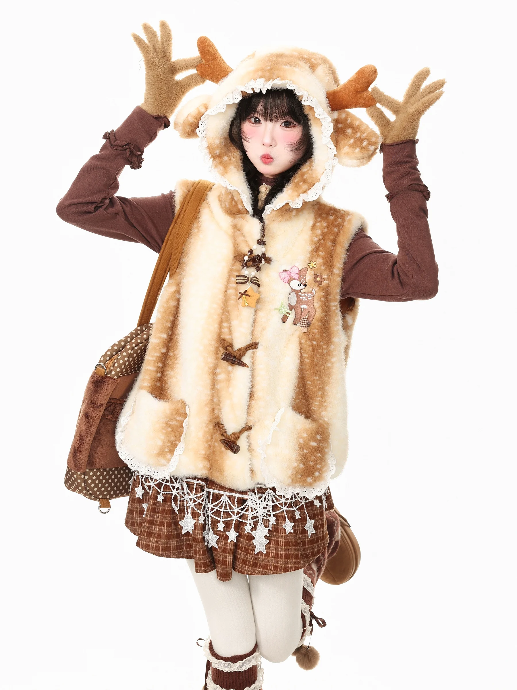 Languid Park Women's Lamb Velvet Hooded Vest Casual Style Autumn Outerwear Comfortable Fit Standard Edition with Side Pockets