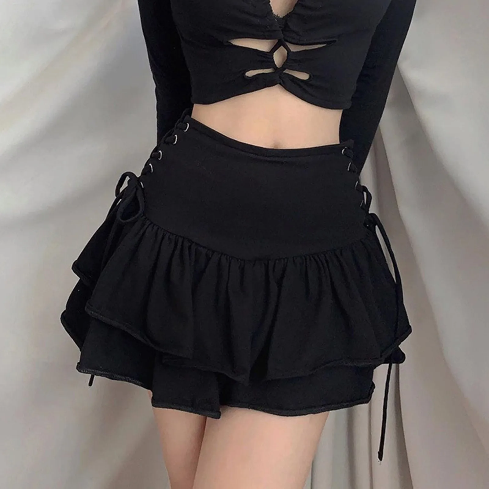 Streetwear Mall Goth Skirt Women Harajuku Y2k E-girl High Waist Bandage Mini Skirt Dark Gothic Punk Emo Alt Casual A Midi Skirt